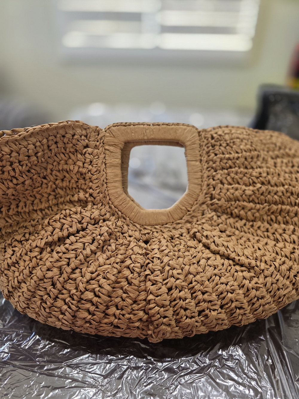 Handwoven Crochet Tote Bag in Tan